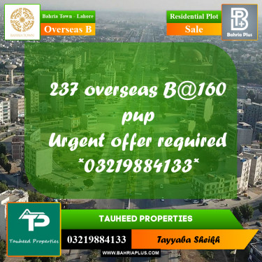 10 Marla Residential Plot for Sale in Overseas B -  Bahria Town, Lahore - (BP-335844)