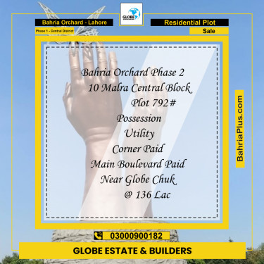 10 Marla Residential Plot for Sale in Phase 1 - Central District -  Bahria Orchard, Lahore - (BP-335848)