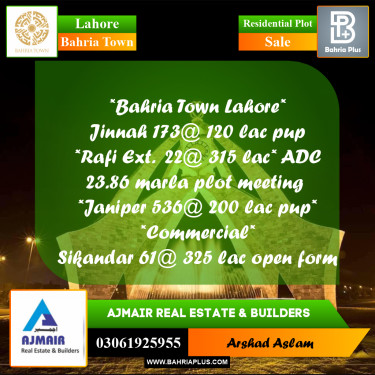 Residential Plot for Sale in Bahria Town, Lahore - (BP-335881)