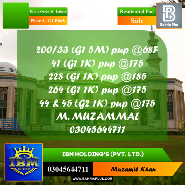 5 Marla Residential Plot for Sale in Phase 4 - G1 Block -  Bahria Orchard, Lahore - (BP-335949)