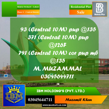 10 Marla Residential Plot for Sale in Phase 1 - Central District -  Bahria Orchard, Lahore - (BP-335952)