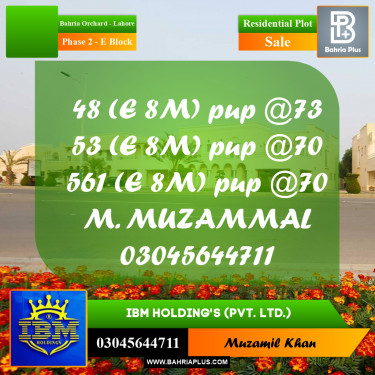 8 Marla Residential Plot for Sale in Phase 2 - E Block -  Bahria Orchard, Lahore - (BP-335974)