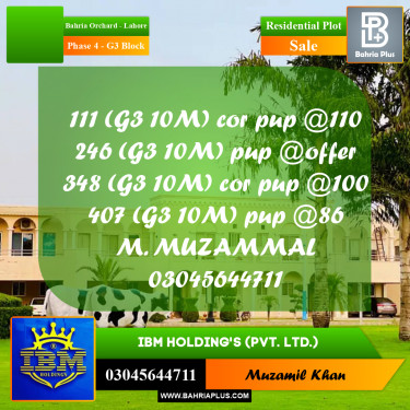 10 Marla Residential Plot for Sale in Phase 4 - G3 Block -  Bahria Orchard, Lahore - (BP-335977)
