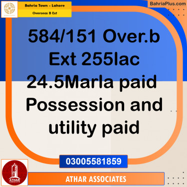 25 Marla Residential Plot for Sale in Overseas B Ext -  Bahria Town, Lahore - (BP-336091)