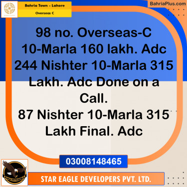 10 Marla Residential Plot for Sale in Overseas C -  Bahria Town, Lahore - (BP-336124)