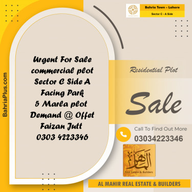 Residential Plot for Sale in Sector C - A Side -  Bahria Town, Lahore - (BP-336153)