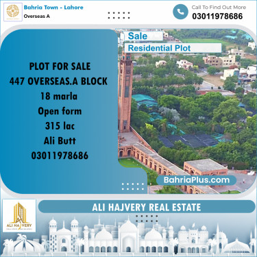 18 Marla Residential Plot for Sale in Overseas A -  Bahria Town, Lahore - (BP-336239)