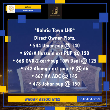 10 Marla Residential Plot for Sale in Bahria Town, Lahore - (BP-336303)