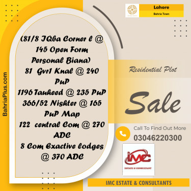 Residential Plot for Sale in Bahria Town, Lahore - (BP-336332)
