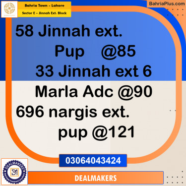 6 Marla Residential Plot for Sale in Sector E - Jinnah Ext. Block -  Bahria Town, Lahore - (BP-336353)