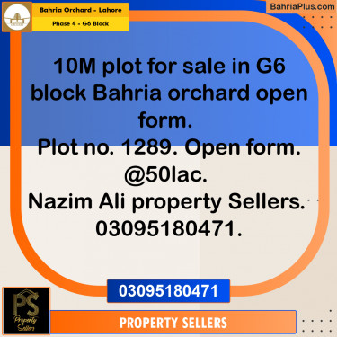 10 Marla Residential Plot for Sale in Phase 4 - G6 Block -  Bahria Orchard, Lahore - (BP-336369)