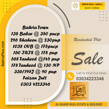 Residential Plot for Sale in Sector C - Iris Block -  Bahria Town, Lahore - (BP-336380)