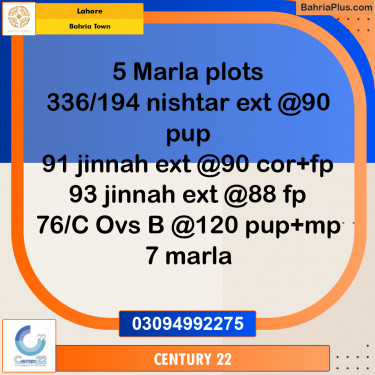 5 Marla Residential Plot for Sale in Bahria Town, Lahore - (BP-336418)