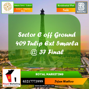 5 Marla Residential Plot for Sale in Sector C - Tulip Ext. Block -  Bahria Town, Lahore - (BP-336430)