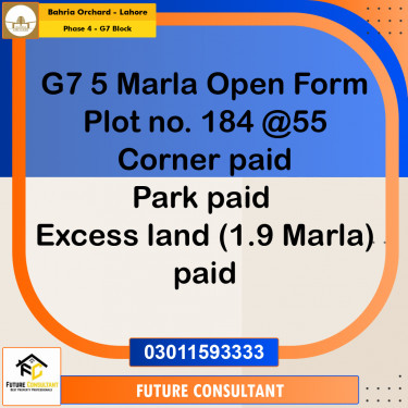 5 Marla Residential Plot for Sale in Phase 4 - G7 Block -  Bahria Orchard, Lahore - (BP-336474)
