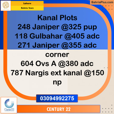 1 Kanal Residential Plot for Sale in Bahria Town, Lahore - (BP-336485)
