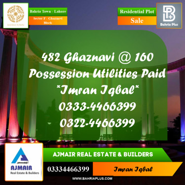 10 Marla Residential Plot for Sale in Sector F - Ghaznavi Block -  Bahria Town, Lahore - (BP-336542)