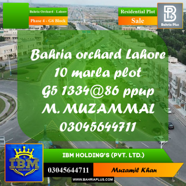 10 Marla Residential Plot for Sale in Phase 4 - G6 Block -  Bahria Orchard, Lahore - (BP-336554)