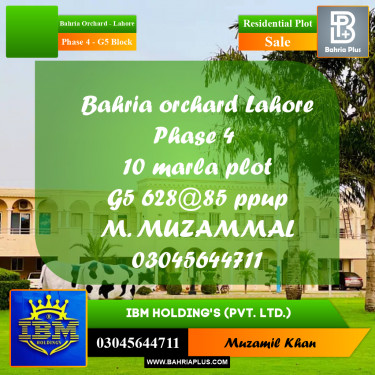 10 Marla Residential Plot for Sale in Phase 4 - G5 Block -  Bahria Orchard, Lahore - (BP-336556)