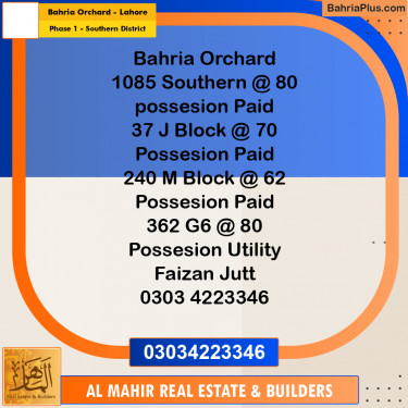 Residential Plot for Sale in Phase 1 - Southern District -  Bahria Orchard, Lahore - (BP-336612)
