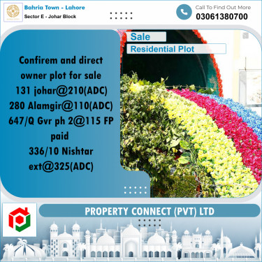 10 Marla Residential Plot for Sale in Sector E - Johar Block -  Bahria Town, Lahore - (BP-336660)
