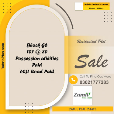 10 Marla Residential Plot for Sale in Phase 4 - G6 Block -  Bahria Orchard, Lahore - (BP-336833)