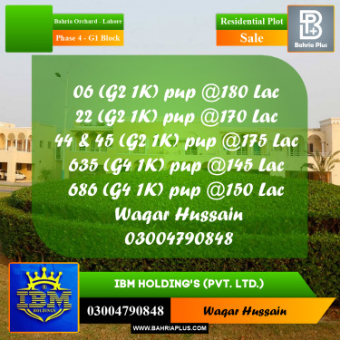 20 Marla Residential Plot for Sale in Phase 4 - G1 Block -  Bahria Orchard, Lahore - (BP-336951)