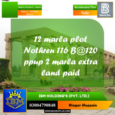 12 Marla Residential Plot for Sale in Phase 1 - Northern District -  Bahria Orchard, Lahore - (BP-336961)