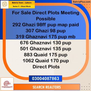 10 Marla Residential Plot for Sale in Sector F - Ghazi Block -  Bahria Town, Lahore - (BP-337067)