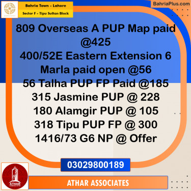 20 Marla Residential Plot for Sale in Sector F - Tipu Sultan Block -  Bahria Town, Lahore - (BP-337140)