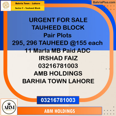 11 Marla Residential Plot for Sale in Sector F - Tauheed Block -  Bahria Town, Lahore - (BP-337173)