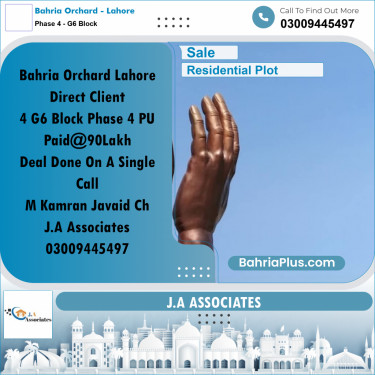 10 Marla Residential Plot for Sale in Phase 4 - G6 Block -  Bahria Orchard, Lahore - (BP-337188)
