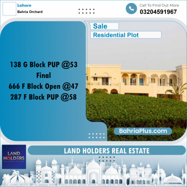 Residential Plot for Sale in Bahria Orchard, Lahore - (BP-337200)