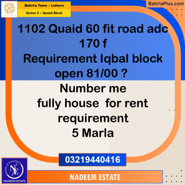 Residential Plot for Sale in Sector E - Quaid Block -  Bahria Town, Lahore - (BP-337260)