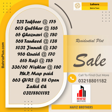 10 Marla Residential Plot for Sale in Bahria Town, Lahore - (BP-337269)