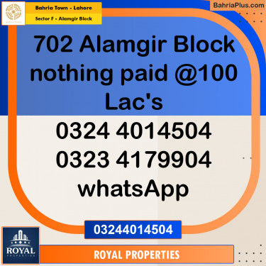 Residential Plot for Sale in Sector F - Alamgir Block -  Bahria Town, Lahore - (BP-342976)