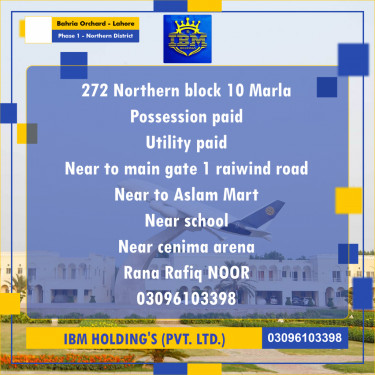 10 Marla Residential Plot for Sale in Phase 1 - Northern District -  Bahria Orchard, Lahore - (BP-346605)