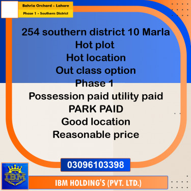 10 Marla Residential Plot for Sale in Phase 1 - Southern District -  Bahria Orchard, Lahore - (BP-346606)