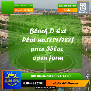 5 Marla Residential Plot for Sale in Phase 2 - D Block -  Bahria Orchard, Lahore - (BP-346728)
