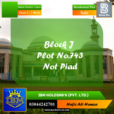 8 Marla Residential Plot for Sale in Phase 2 - J Block -  Bahria Orchard, Lahore - (BP-346729)