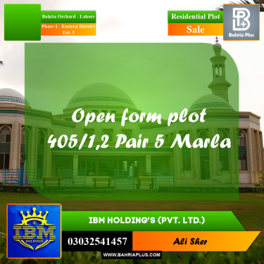 5 Marla Residential Plot for Sale in Phase 1 - Eastern District Ext. I -  Bahria Orchard, Lahore - (BP-346741)