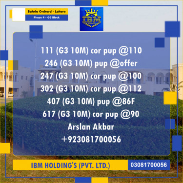 10 Marla Residential Plot for Sale in Phase 4 - G3 Block -  Bahria Orchard, Lahore - (BP-346756)
