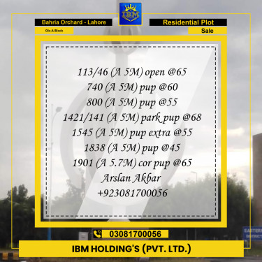 5 Marla Residential Plot for Sale in OLC-A Block -  Bahria Orchard, Lahore - (BP-346761)