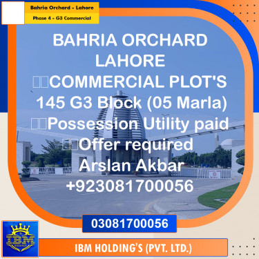 5 Marla Residential Plot for Sale in Phase 4 - G3 Commercial -  Bahria Orchard, Lahore - (BP-346763)