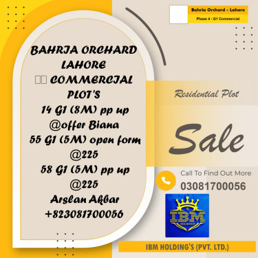 8 Marla Residential Plot for Sale in Phase 4 - G1 Commercial -  Bahria Orchard, Lahore - (BP-346767)