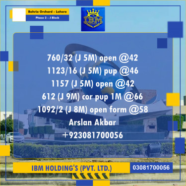 5 Marla Residential Plot for Sale in Phase 2 - J Block -  Bahria Orchard, Lahore - (BP-346768)