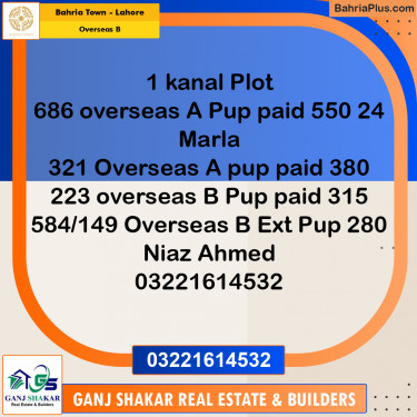 1 Kanal Residential Plot for Sale in Overseas B -  Bahria Town, Lahore - (BP-346784)