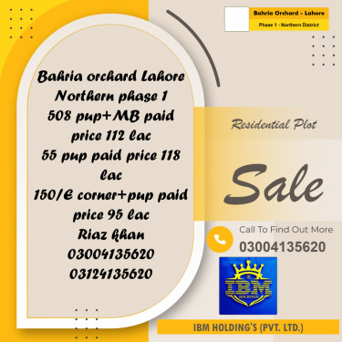 10 Marla Residential Plot for Sale in Phase 1 - Northern District -  Bahria Orchard, Lahore - (BP-346791)