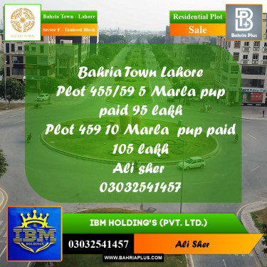 5 Marla Residential Plot for Sale in Sector F - Tauheed Block -  Bahria Town, Lahore - (BP-346809)