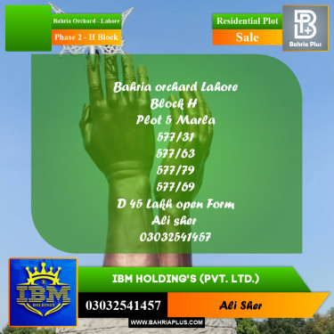 5 Marla Residential Plot for Sale in Phase 2 - H Block -  Bahria Orchard, Lahore - (BP-346814)